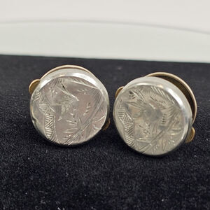 Antique George West Victorian Sterling Silver & Brass Bachelor Button Cufflinks
